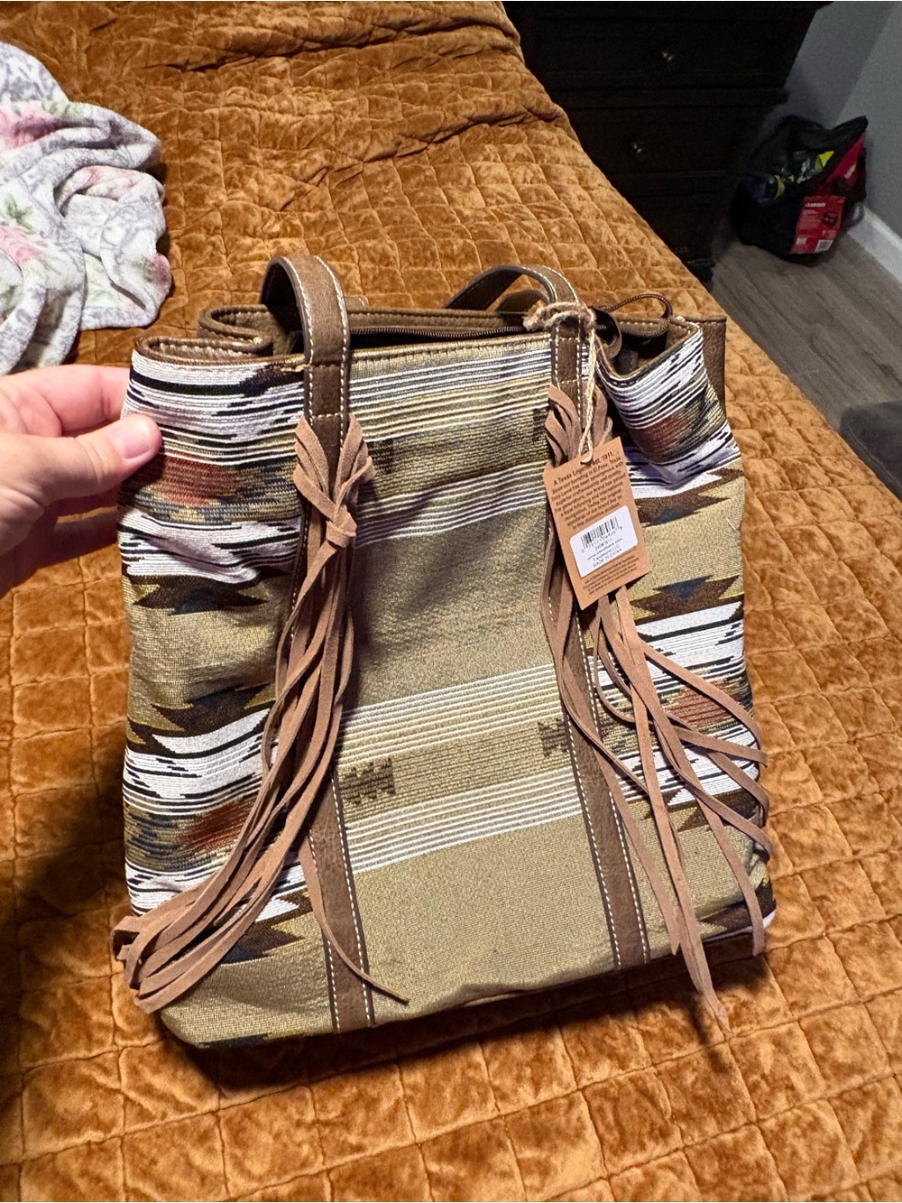 Tony Lama Tan and Brown Fringe Tote